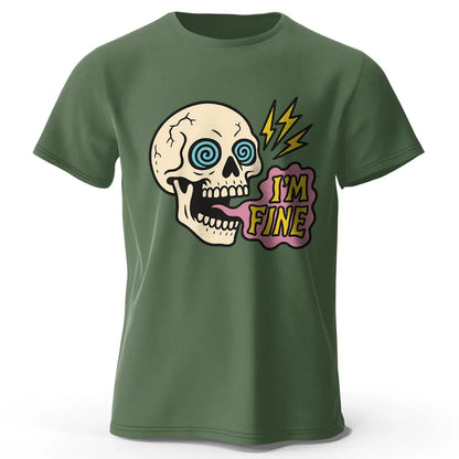 Men's I Am Fine Printed T-Shirt 100% Cotton Oversized Sarcastic Graphic Tees for Women Summer Tops Mood Streetwear