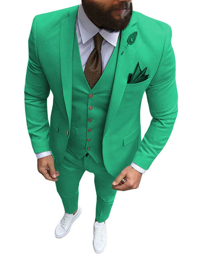 Khaki Men's Suits  Formal Business Notch Lapel Slim Fit Tuxedo Best Man Blazer For Wedding(Blazer+Vest+Pants)