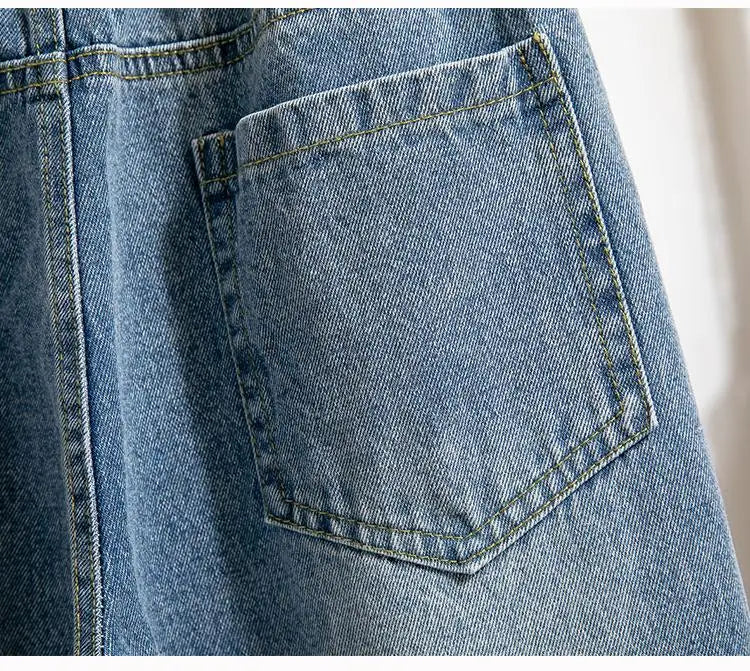 High Waist Wide Leg Cotton Denim Dstring Loose Fit Women's Autumn 2024 Slimming Effect Pure Cotton Casual Trousers