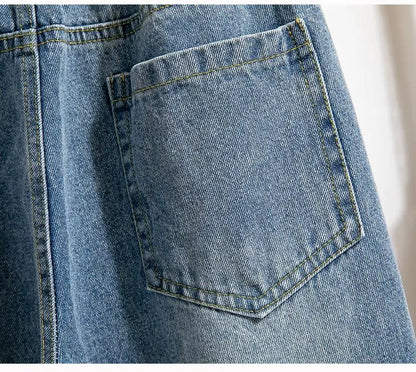 High Waist Wide Leg Cotton Denim Dstring Loose Fit Women's Autumn 2024 Slimming Effect Pure Cotton Casual Trousers
