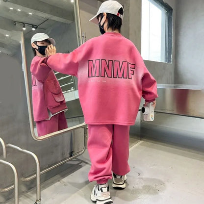 Sweatshirt Set Korean Children's Clothes 2025 Boy Clothing 7 12 Years Top Bottom Child Autumn Winter Year Old Kids Junior Boys'