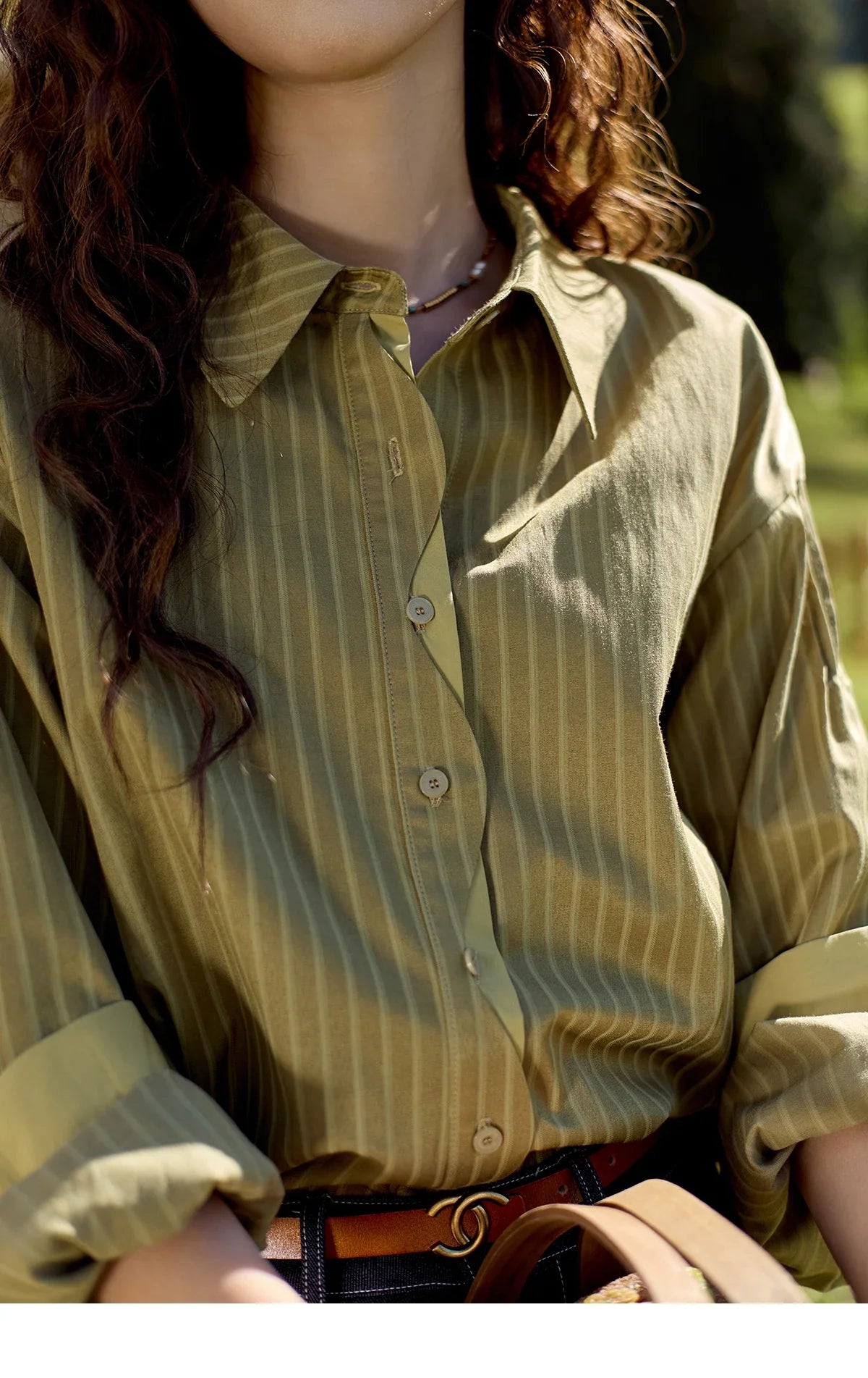 Striped Casual Shirt for Women 2024 Autumn Retro Lapel Long Sleeve Top Contrasting Cuffs Shirts Office Lady MXD42C0301