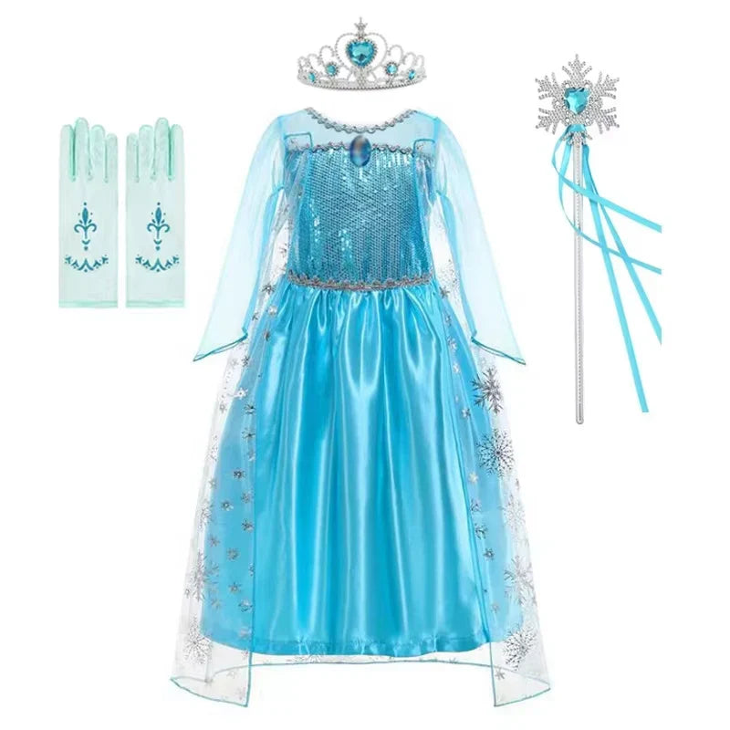 Girls Elsa Princess Dress for Long Sleeve Kids Birthday Cosplay Frozen Costume Fancy 2025 Carnival Dress Up Party Costume