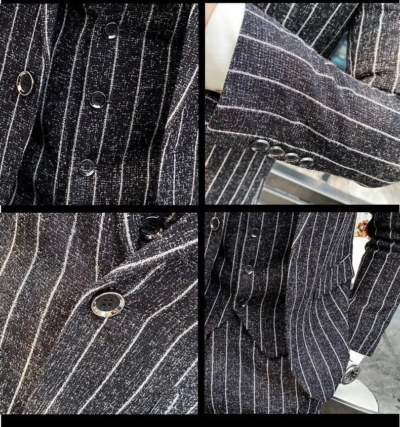 2023 Men's British Fashion Three-piece Set Slim Fit Suit Vest Trousers Ensemble Handsome Trendy All-in-one Banquet Blaze