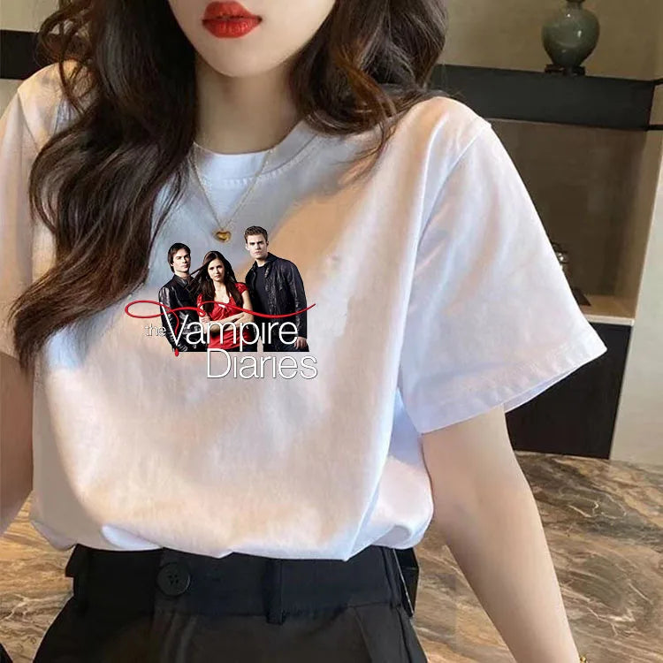 Vampire Diaries Cotton Women Girls Casual Harajuku T-shirt O-neck Short Sleeve Streetwear Ladies Graphic Summer Female T-shirt