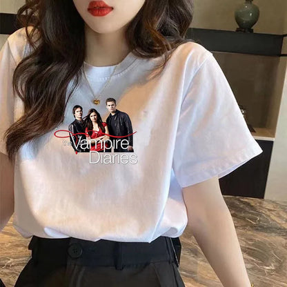 Vampire Diaries Cotton Women Girls Casual Harajuku T-shirt O-neck Short Sleeve Streetwear Ladies Graphic Summer Female T-shirt