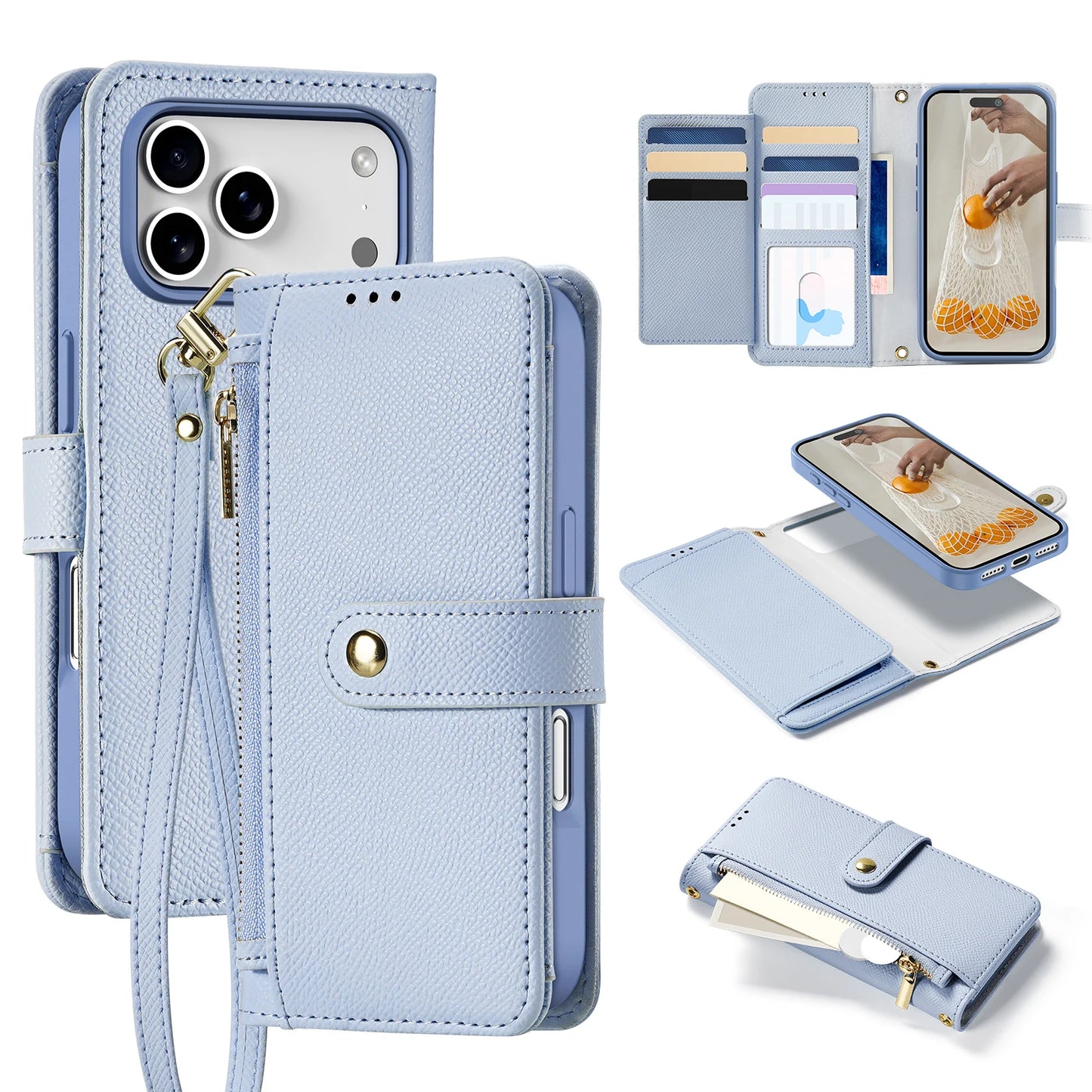 2in1 Magnetic Detachable Wallet Folio Case for iPhone 17 Pro Max/17 Air/16plus 15Leather Cover with Card Slots & Clasp
