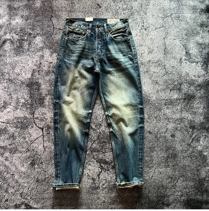 Heavyweight Heavy Washed Denim Jeans for Men Autumn Winter Vintage Selvedge Soft Loose Straight Pants 100% Cotton Y2k Youth Male