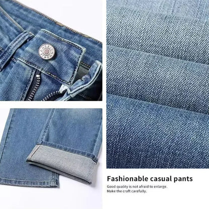 Men New Fleece Lined Thickened Jeans Male Winter Loose Straight Slim Fit Denim Pants High End Casual Elasticity Trousers