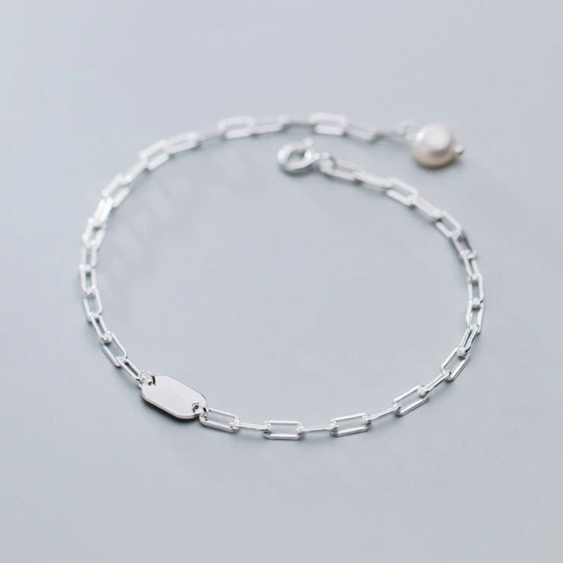 3 Color 925 Sterling Silver Simple Bracelet for Women Fashion Geometric Oval Pearl Bracelet Korea Style Fine Jewelry Gift