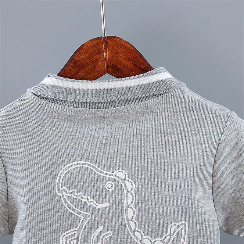Summer Baby Boy Casual Clothes Cartoon Dinosaur T-Shirt Short Pants 2Pcs/Set Sport Kids Lapel Suits Children Fashion 0-5 Years