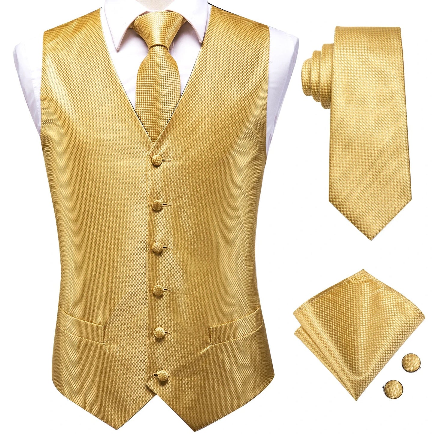 Vest for Men Gold Suit Vest Floral Waistcoat Summer Vest Tuxedo Paisley Tie Set Cufflinks for Wedding Business Hi-Tie WJ-0008