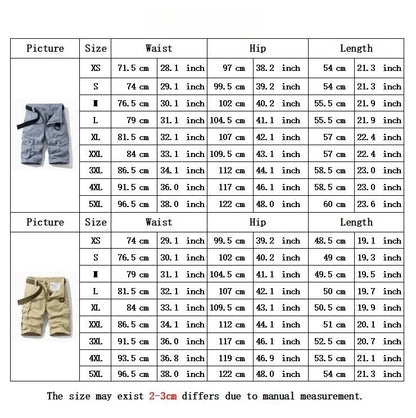 Summer Cargo Shorts Men's Pure Cotton Vintage Washed Multi Pocket Casual Straight Leg Trendy Knee Length Pants Streetwear
