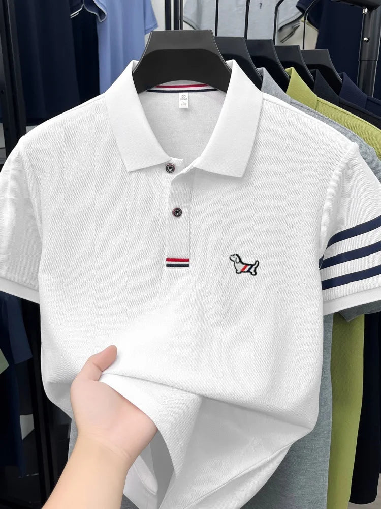Summer 100% cotton short sleeve polo shirt men designer high-end brand cute dog embroidery Korean casual golf fashion T-shirt