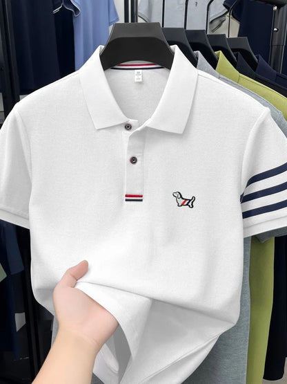 Summer 100% cotton short sleeve polo shirt men designer high-end brand cute dog embroidery Korean casual golf fashion T-shirt
