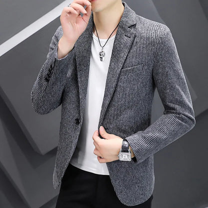 Blazer New Men's Fashion Business Vertical Strip Gentleman Slim Wool Shopping Outdoor Performance Wedding Banquet Casual Blazer