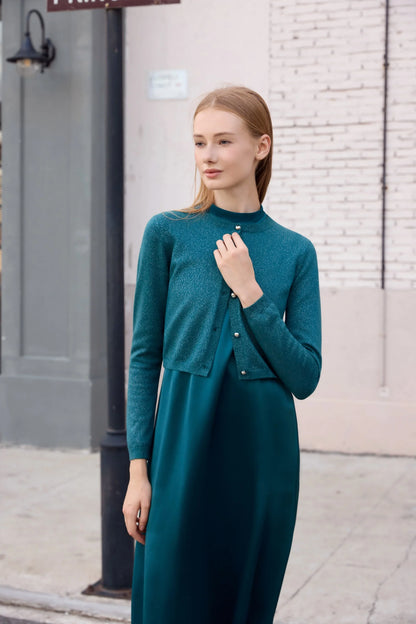 AP Women 2026 Autumn and Winter Modal Shirt and O Neck Acetate Satin Maxi Dress Lurex Cardigan High Quality Lady Clothing