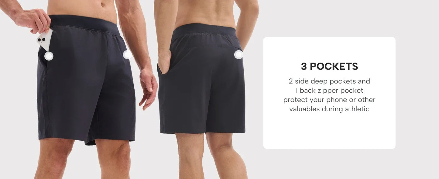 Men's UPF 50+ Athletic Running Shorts 8 inches Quick Dry Lightweight Workout Gym Sports Hiking Shorts with 3 Pockets