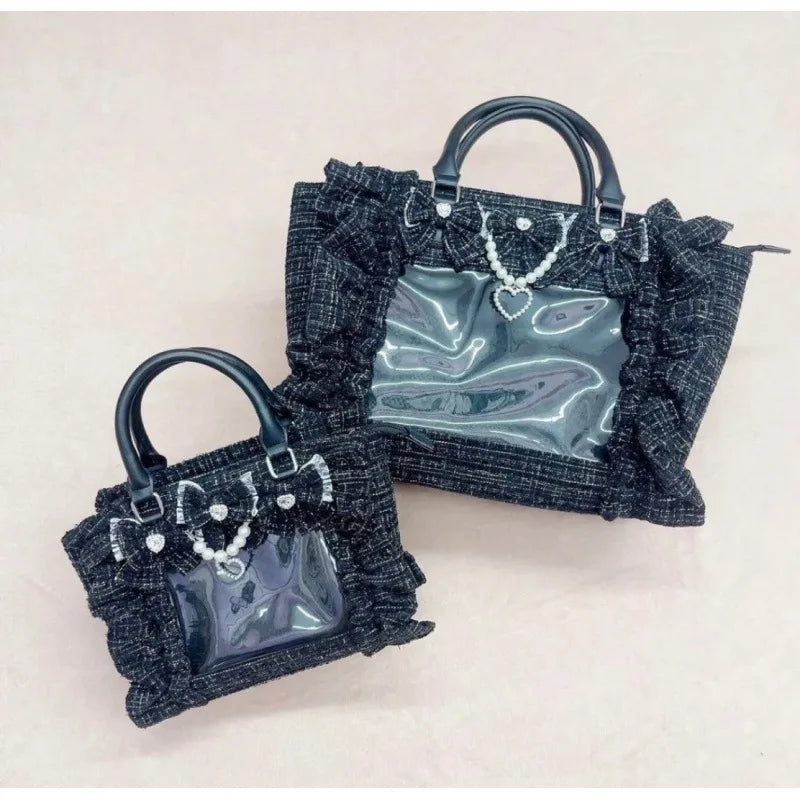 Japanese Sle Lace Trim Painful Bag Small Fraance Sle Handbag Single oulder Satchel Embellied with Button And Pleate...
