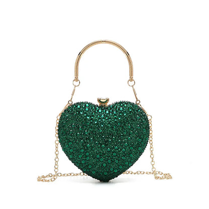 Designer Luxury Diamond Heart-shaped Bag Red Rhinestone Evening Clutch Purse Female Wedding Handbag Woman Chain Shoulder Bags