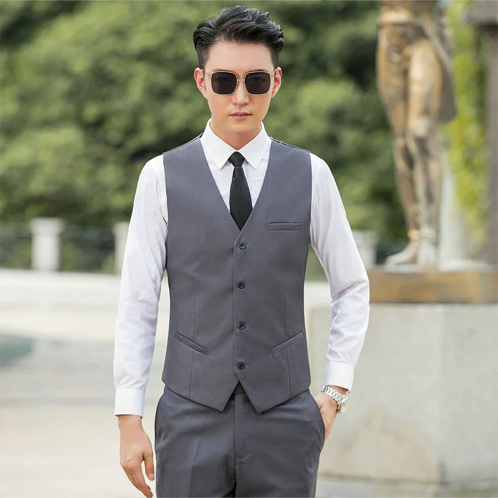 Small Size Men Vest Checkered Elastic Black Single Breasted Black Waistcoat For Host Groom Groomsmen Blue Suit Vest for Men