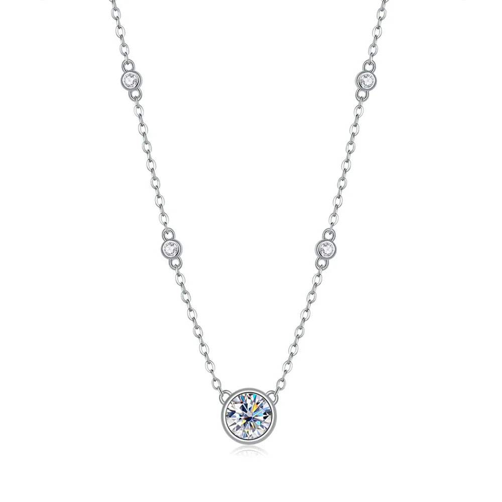 1CT GRA Certified Moissanite Necklace for Women Lab Created Diamond 925 Silver Pendants 18k Gold Plated Jewelry
