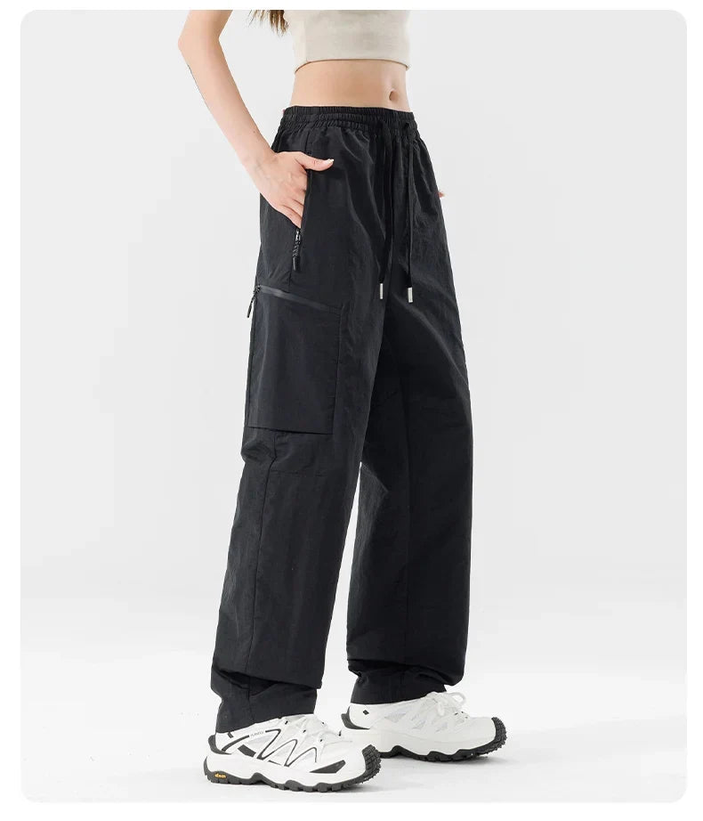 Hiking Women Pant Elastic Waist Waterproof Trouser Zippered Pockets Sport Pant Men Windproof Outdoor Cargo Pants Fishing Trouser