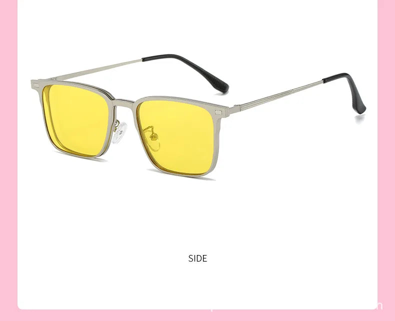 Fashion Square Metal Frame 3 in 1 Magnet Clip On Glasses Polarized Sunglasses Man Night Vision Clip Anti Blue Light Glasses