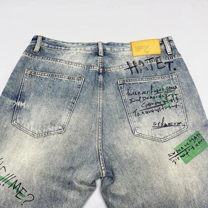 Spring and Autumn New Fashion Trend Printed Straight Leg Vintage Denim Pants Men's Casual Loose Sports High Quality Pants 28-36