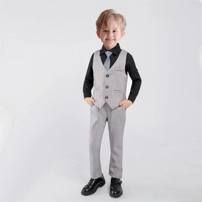 Handsome Kids Slim Fit Suits For Wedding Party Classic Boys Suit Set 4 Pieces School Graduation Ceremony Piano Performance