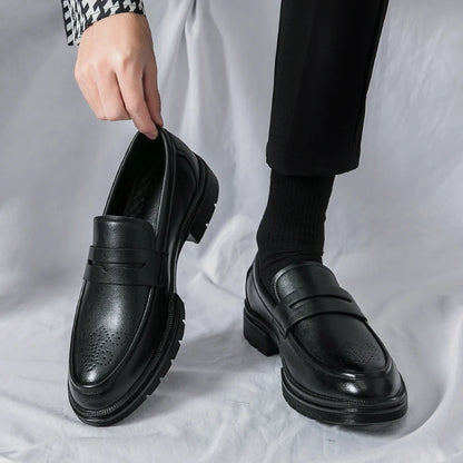 Spring Luxury Thick soled Casual Shoes Men's Black Penny loafers men Brown Business Office Dress Shoes for Mentênis masculino