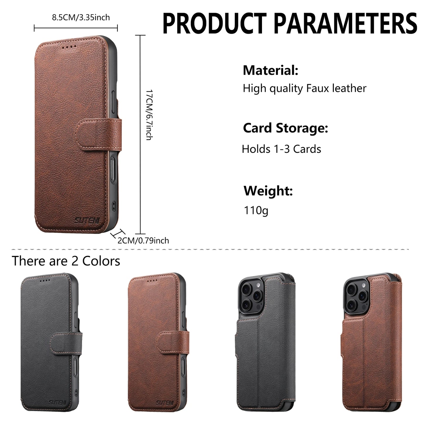 Faux Leather Wireless Charging Card Holder Stand Wallet Magnetic Flip Cover Phone Case For iPhone 17 Pro Max 16 Plus 15 14 13