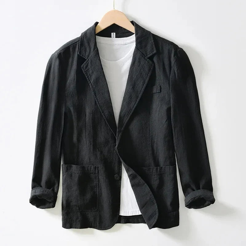 White Cotton Linen Suit Coat Men's Spring Summer Pure Color Slim Casual Business Thin Mens Blazer Jacket Comfortable Breathable