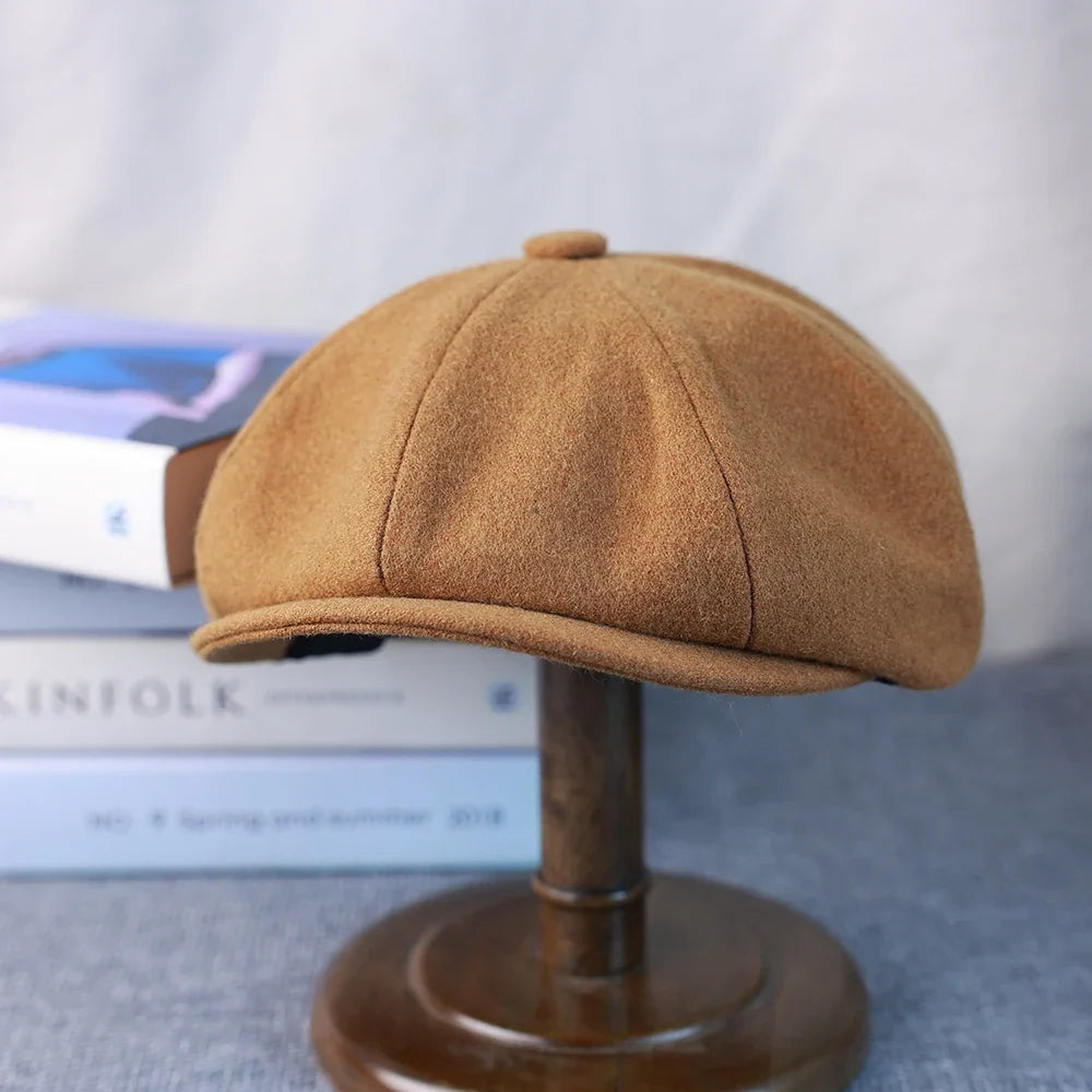 New Wool Newsboy Cap Black Khaki Men Women British Gatsby Retro Hat Driver Flat Cap for Male Vintage Beret for Men 009