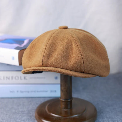 New Wool Newsboy Cap Black Khaki Men Women British Gatsby Retro Hat Driver Flat Cap for Male Vintage Beret for Men 009