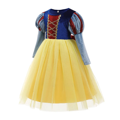 Child Snow White Costume Princess Ball Gown Girls Birthday Party Fantasy Velvet Bodice Mesh Tutu Skirt Kid Cosplay Outfit 2-10Yr