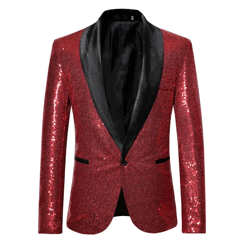 Shiny Gold Men Sequin Glitter Embellished Blazer Jacket, Nightclub Prom Suit Coats Mens Costume Homme Stage Clothes For Singers