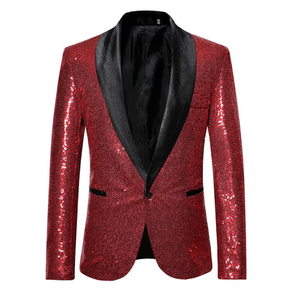 Shiny Gold Men Sequin Glitter Embellished Blazer Jacket, Nightclub Prom Suit Coats Mens Costume Homme Stage Clothes For Singers