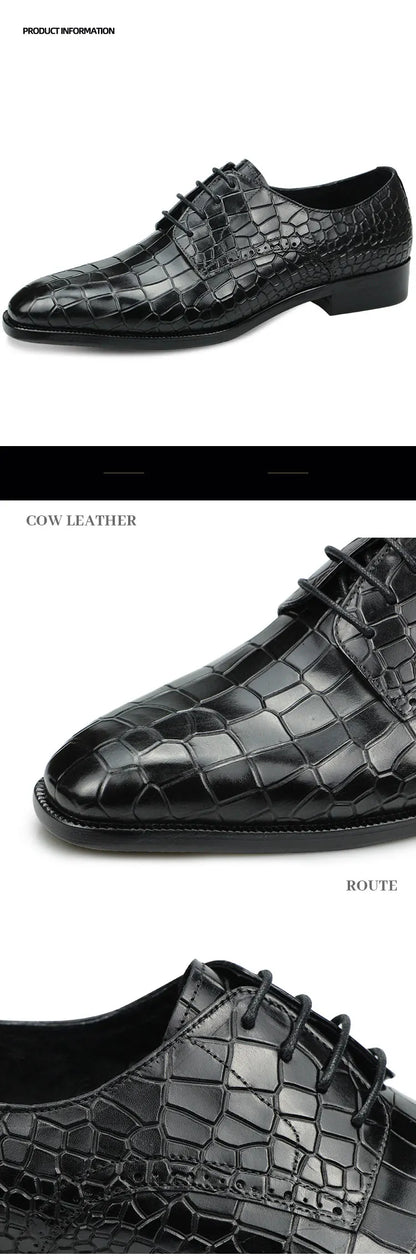 Top Grade Mens Genuine Leather Shoes Dress Party Shoes Men's Fashion Alligator Printing Luxury Zapatos De Hombre Genuine Leather
