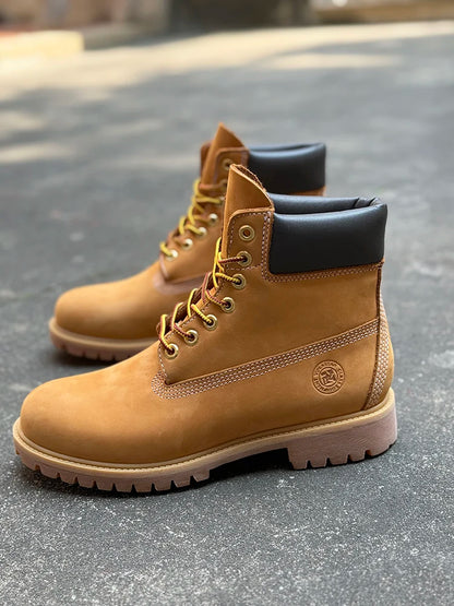 Men Fashion Outdoor Shoes Genuine Leather Yellow Boots 2025 Male Casual Waterproof Boots