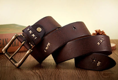 Vintage Genuine leather Luxury Handmade Leather Copper Buckle Man's Belt Cowhide Retro All-match Casual Jeans Soft Belt