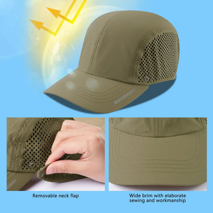 UPF 50+ Foldable Fishing Hat Baseball Cap with Removable Neck Flap Portable for Men Women Golf Hiking