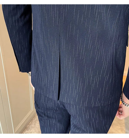 ( Blazer + Vest + Pants ) High-end Formal Casual Business Striped Fashion Men's 3 Piece Suit Groom Wedding Dress Suit
