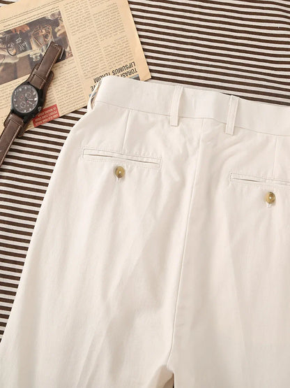 2026 Cotton-Linen Men's Casual Trousers | Old Money Beige Slim Straight Pants with Elastic Waist & 9/10 Cuff