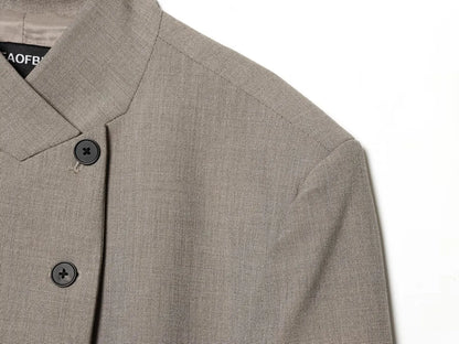 Vintage Solid Grey Elegant Woman Blazer Buttons Fashion 2026 Spring Office Lady Elegant Turtleneck Female Loose Outwear