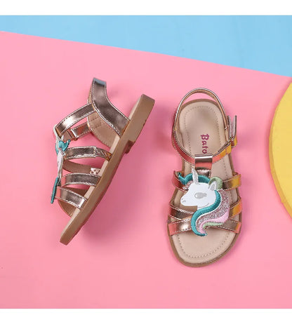 Unicorn Cartoon Girls Sandals High Quality Kids Open-toed Sandals For Girl 2025 Summer Children Beach Swim Shoes Size 25-32