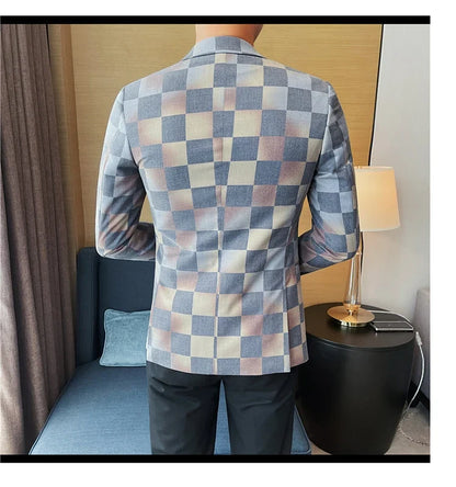 British Style Luxury Plaid Suit Jacket 2025 Spring New Men High-end Business Slim Blazers Groom Wedding Social Party Dress Coats