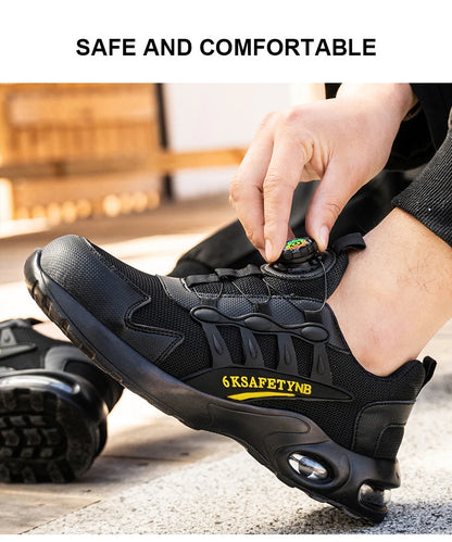 Men Rotating Button Safety Shoes Steel Toe Work Sneakers Indestructible Shoes Puncture-Proof Work Boots Air Cushion Safety Shoes