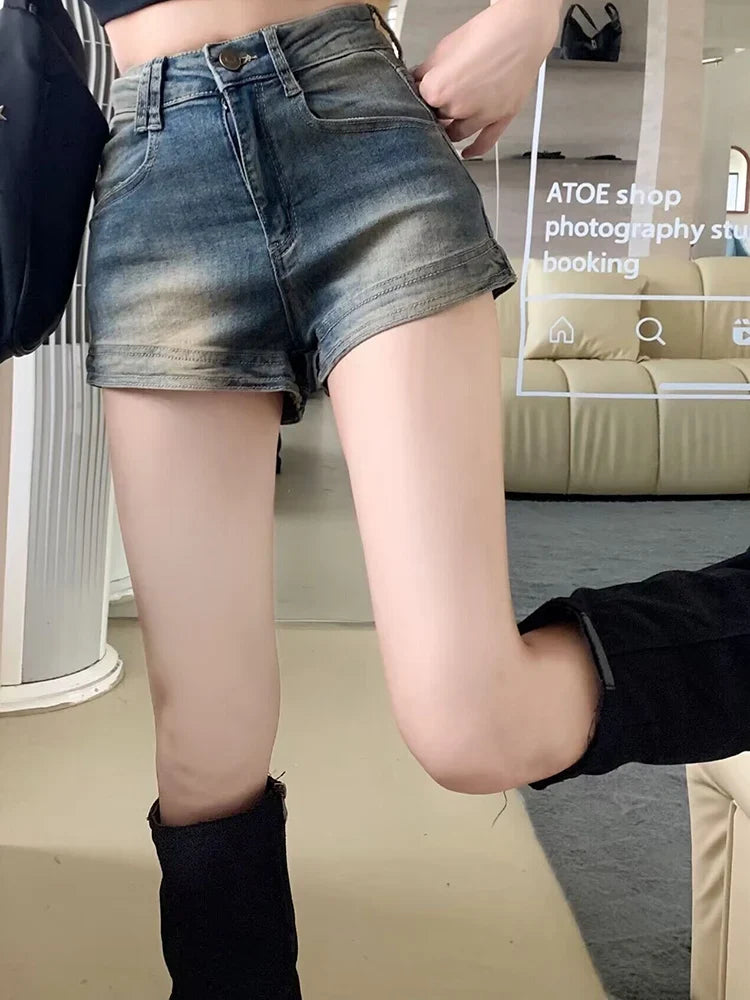 Summer Women Korean Retro Sexy Thin Hot Denim Shorts Jeans Lady Mini Pants Girls Tight Elastic High Street Ultra Short Jeans