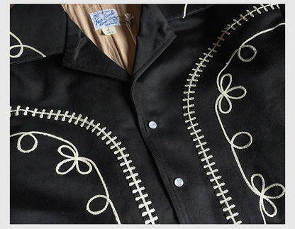 Non Stock Bolero Men's Rockabilly Jacket in Black Vintage-Inspired Western Embroidery Outerwear